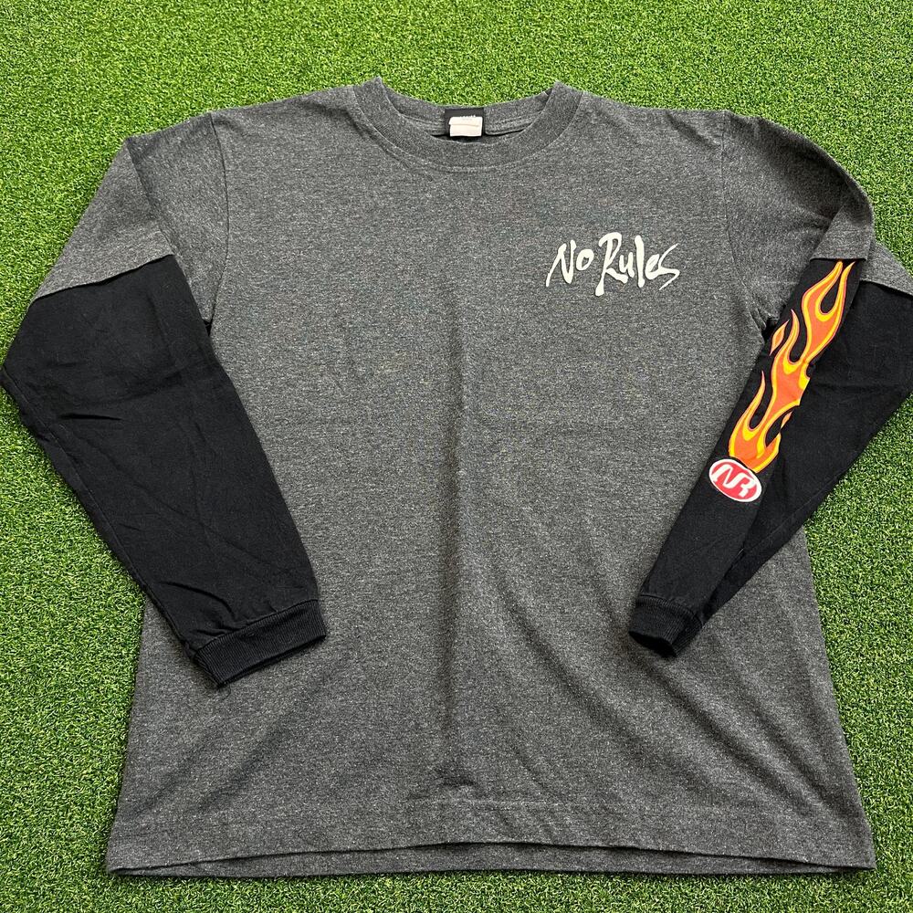 Vintage Y2K Boys No Rules Flame Sleeve Back Graphic Layered Long Sleeve T Sz M